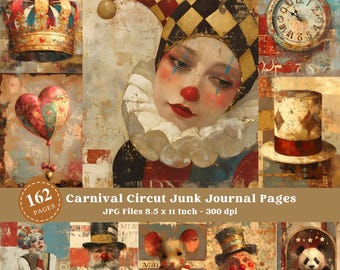 Circus Junk Journal Pages, Circus Scrapbooking, Circus Digital Paper, Torn Edges Paper, Paper Craft, Collage Sheet, Printable Image