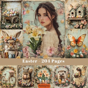 Easter Junk Journal Pages, Spring Pages, Digital Paper, Printable Image, Vintage Ephemera, Scrapbooking Pages, Digital Download