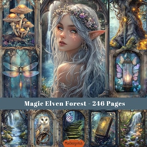 Elfenbos, ongewenste dagboekpagina's, magische ephemera, fantasiepagina, bospapier, knutselspullen, plakboekpagina's, afdrukbare afbeelding