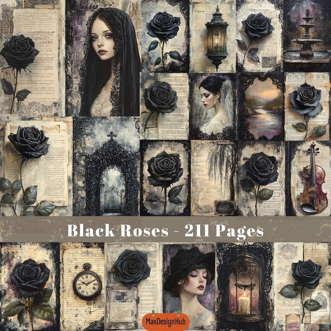 Black Roses Junk Journal Pages: Gothic Floral Paper (digital Download ...