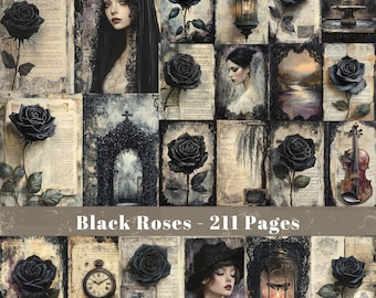 Black Roses Junk Journal Pages: Gothic Floral Paper (Digital Download)