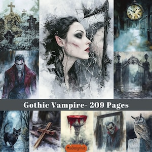 Gothic Vampire, Junk Journal Seiten, Vampir druckbares Papier, Vampir Journal, Dark Fantasy Ephemera, druckbares Bild, digitales Papier