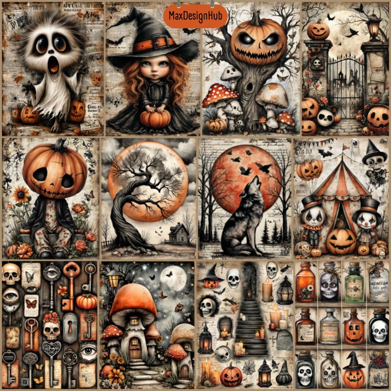 Spooky Halloween Junk Journal Pages: Gothic Ephemera (122 JPG Digital ...
