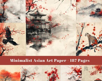Kirschblüten Asiatische Kunst Seiten: Liniertes Junk Journal (Digitales Papier)