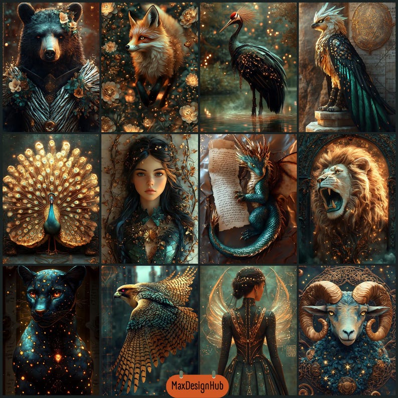 Illuminated Bestiary Junk Journal Kit, Medieval Fantasy Animals ...