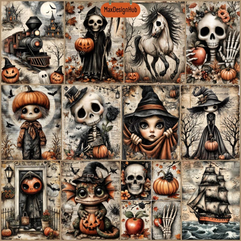 Spooky Halloween Junk Journal Pages: Gothic Ephemera (122 JPG Digital ...