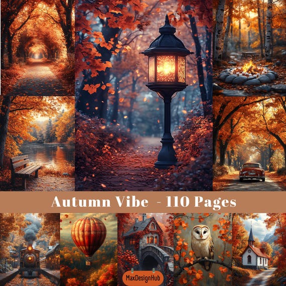 Autumn Junk Journal Paper: Fall Ephemera, Scrapbook Pages (Digital Download)