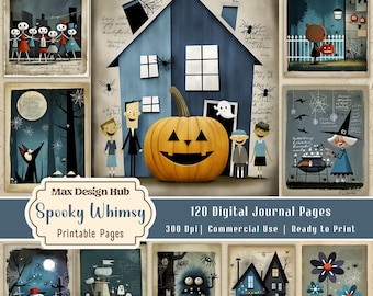 Spooky Whimsy Halloween Junk Journal Kit, Printable Gothic Papers, Vintage Scrapbook Collection, Whimsical Images