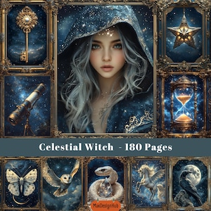 Strega Celeste, Diario di Scarto, Carta per Album di Streghe, Magico, Fantasy, Gotico, Carta Digitale, Immagine Stampabile, Download Digitale