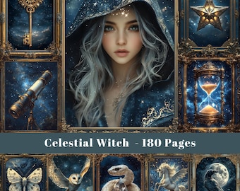 Celestial Witch Junk Journal Paper: Gothic Fantasy Scrapbook (Digital Download)