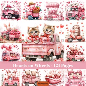 Hearts on Wheels Junk Journal Kit: Valentine Paper Craft (Digital Download)