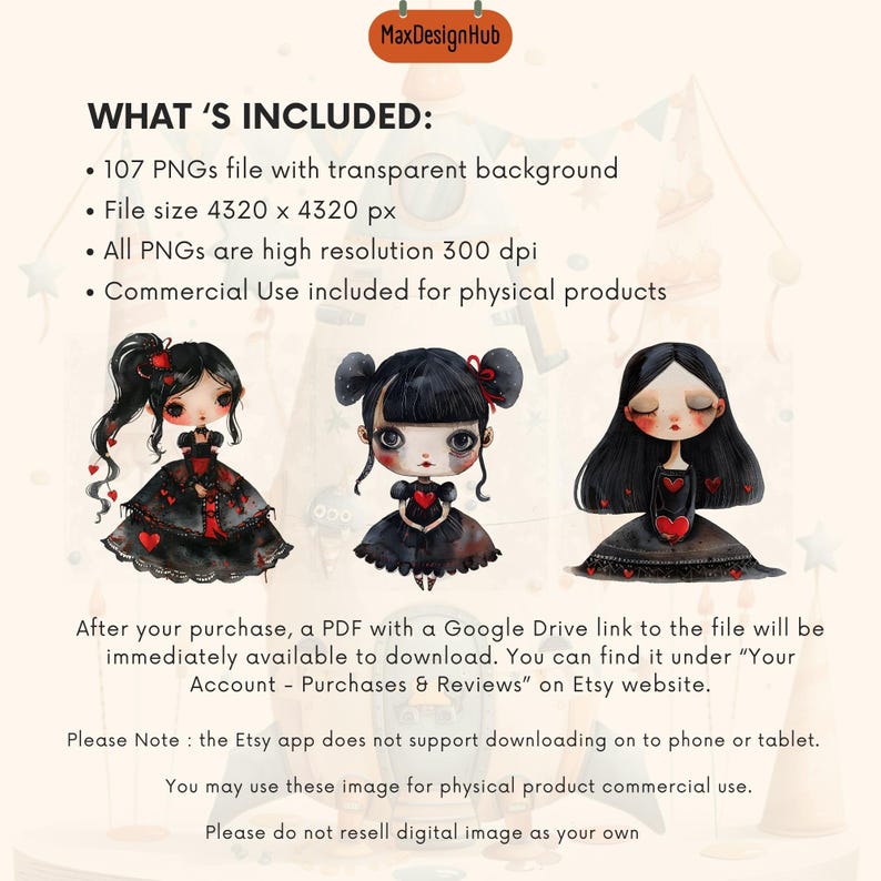 May include: A set of 107 digital illustrations of cute cartoon girls with black hair and red hearts. The illustrations are in a watercolour style and have a transparent background. The images are high resolution and are perfect for use in digital and physical products.