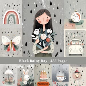 Diário de Sucata para Dias Chuvosos, Páginas de Scrapbook de Primavera, Objetos Aconchegantes, Suprimentos para Scrapbook, Papel Digital, Imagem para Imprimir, Suprimentos para Artesanato
