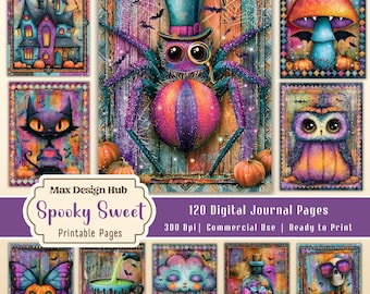 Spooky Sweet Junk Journal Kit, Halloween Printable Pages, Whimsical Gothic Papers, Fantasy Scrapbook Backgrounds
