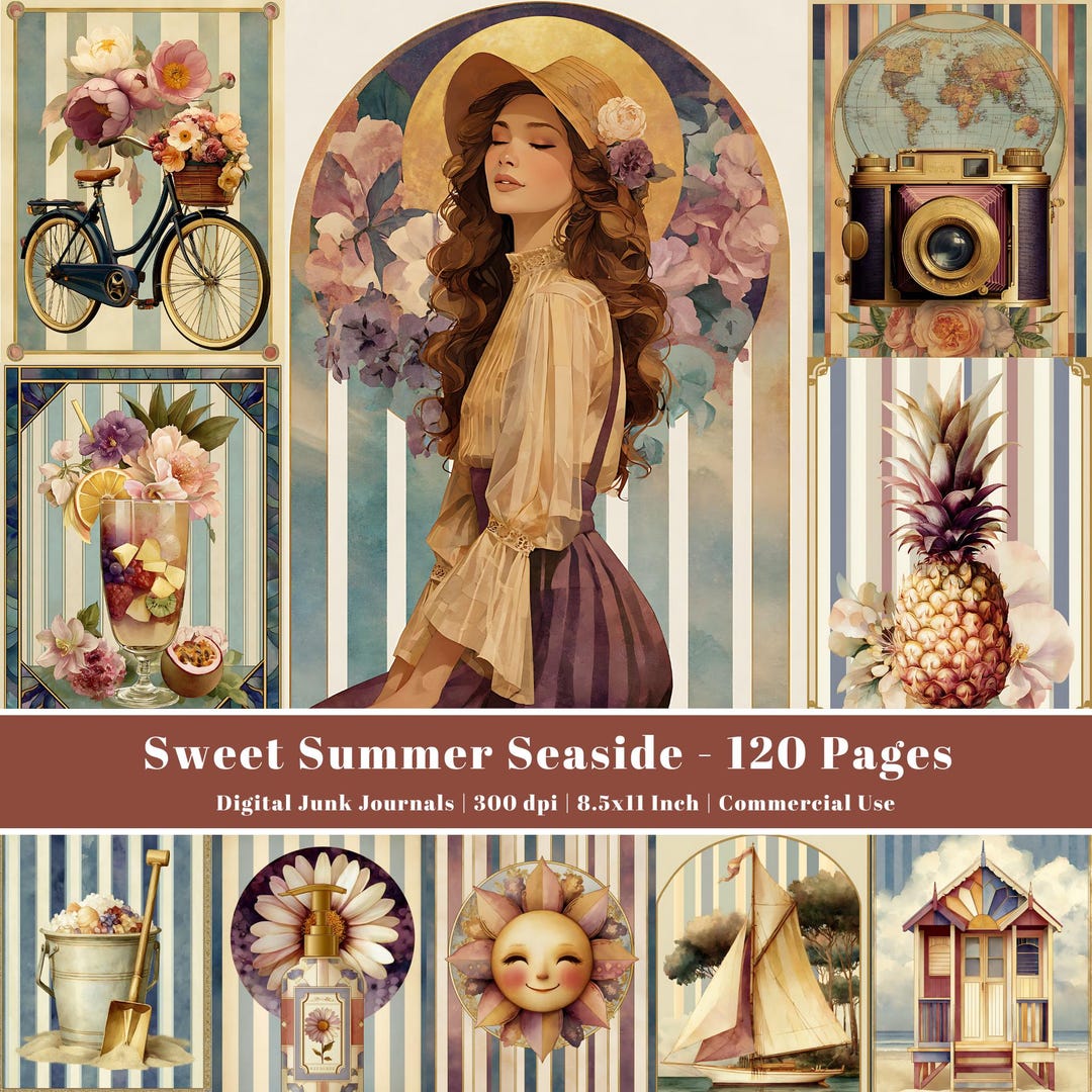 Sweet Summer Seaside Junk Journal Kit, Vintage Beach Ephemera ...