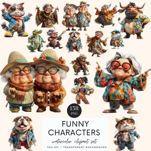 Personagens engraçados clipart, clipart fofo de idosos, casal velho, animais engraçados, projetos temáticos de família, design de sublimação