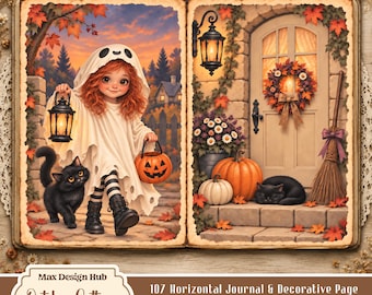 October Cottage Halloween Junk Journal Pages, Whimsical Autumn Printable, Vintage Storybook Scrapbook Papers