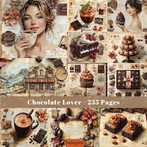 Page de journal pour les amateurs de chocolat, kit sur le thème du chocolat, chocolat imprimable, papier numérique, éphémères vintage, album de scrapbooking, gâteau, boulangerie