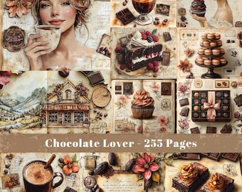 Kit diario spazzatura per amanti del cioccolato: effimeri vintage, tema pasticceria (carta digitale)
