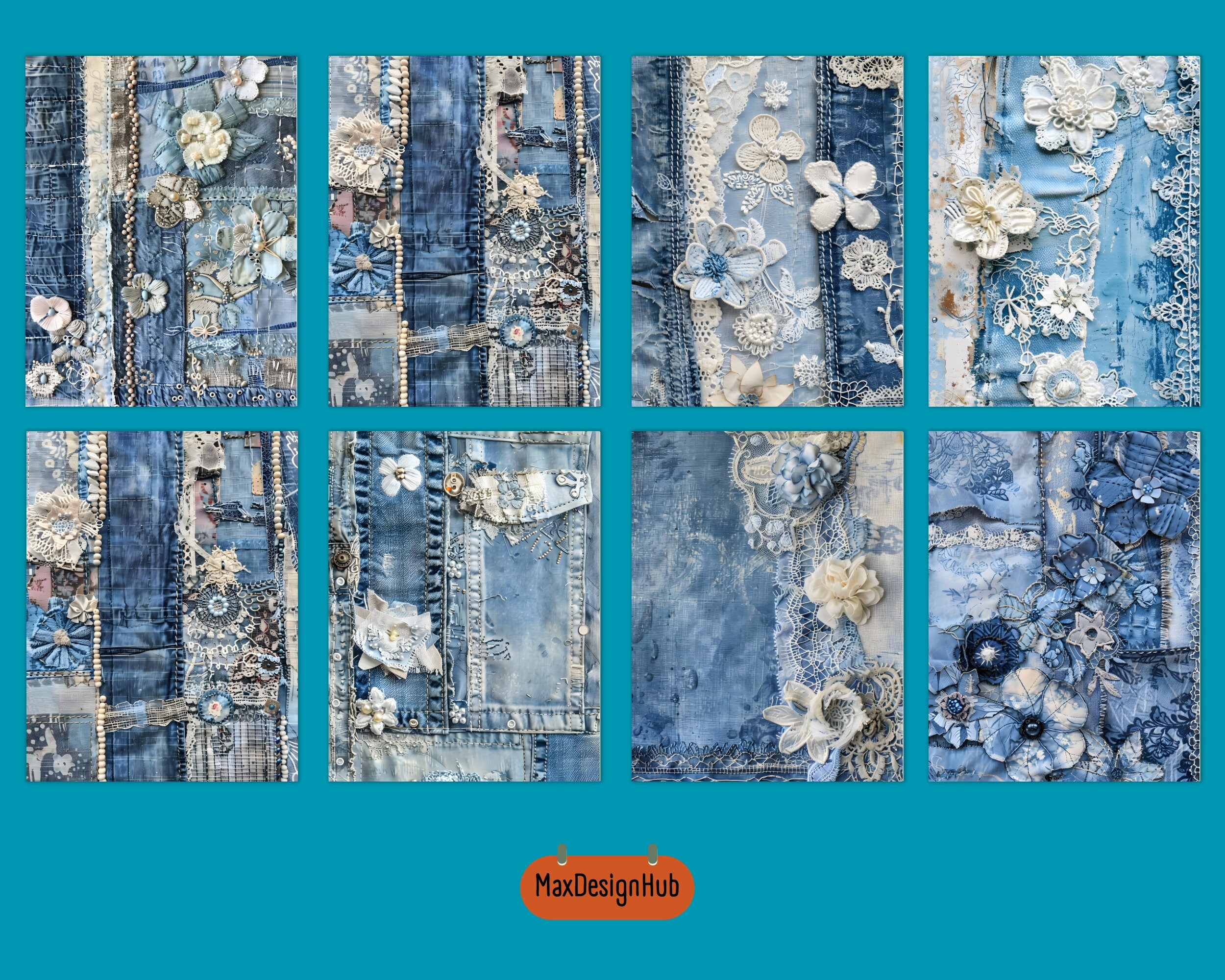 Denim Junk Journal Pages: Patchwork Scrapbook Paper (digital Download ...