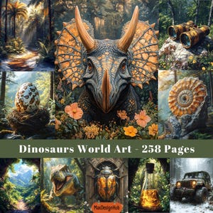 Arte del mundo de los dinosaurios, papel digital de dinosaurios, papel para álbumes de recortes, papel tapiz jurásico, pósters de arte mural de dinosaurios prehistóricos, collage digital