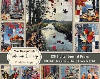 Autumn Collage Junk Journal Pages,Printable Fall, Mixed Media Scrapbook Papers, Autumn Ephemera Backgrounds