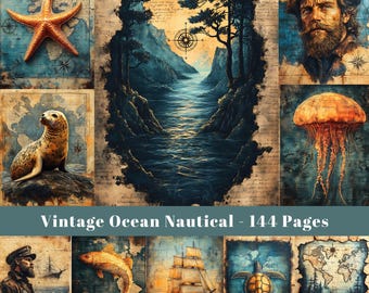 Vintage Nautical Ephemera: Ocean Junk Journal Pages (Digital Download)