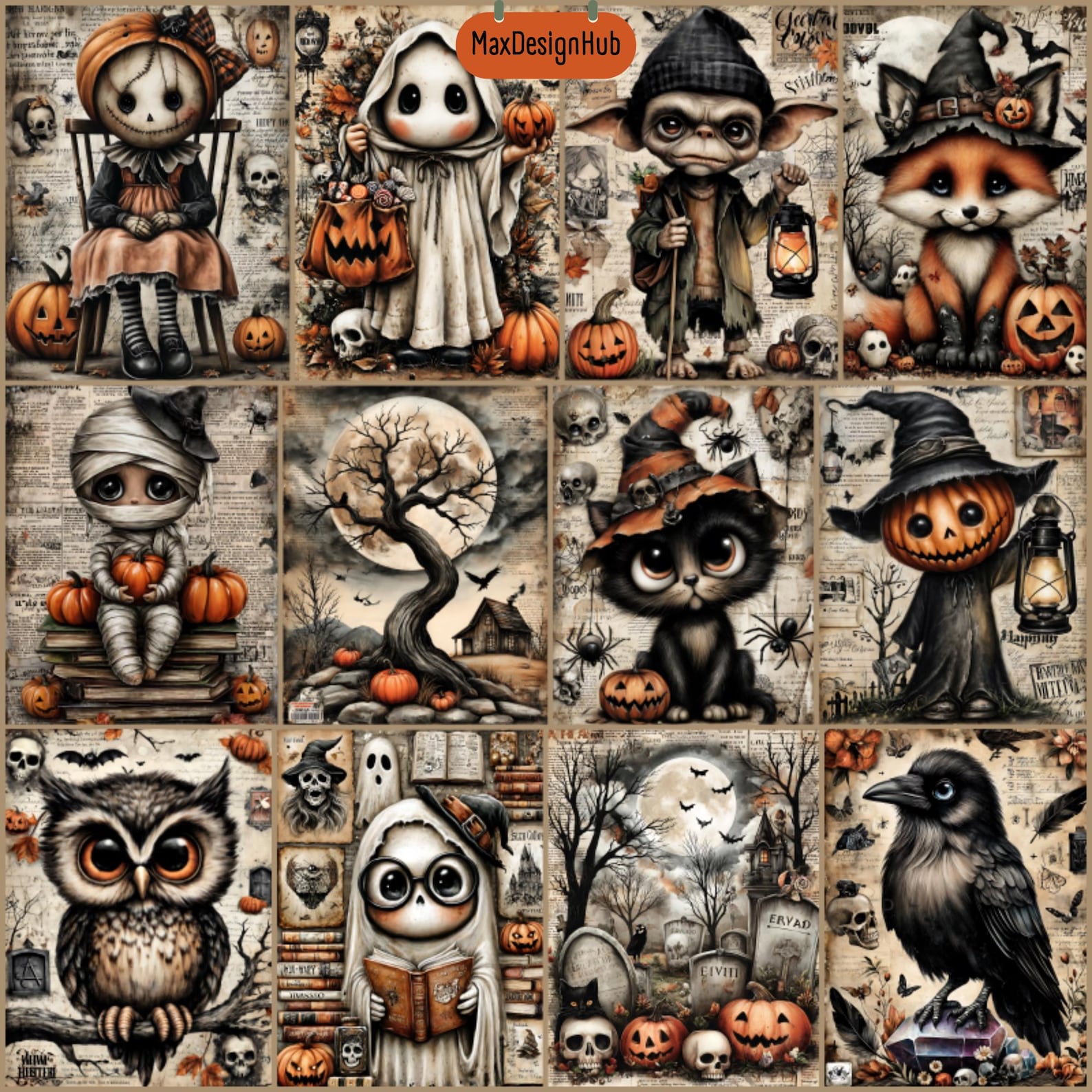 Spooky Halloween Junk Journal Pages: Gothic Ephemera (122 JPG Digital ...