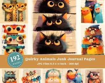 Quirky Animals Junk Journal Pages: Printable Ephemera (Digital Download)