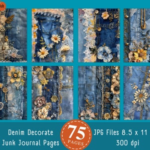 Denim Junk Journal Pages: Patchwork Scrapbook Paper (Digital Download)