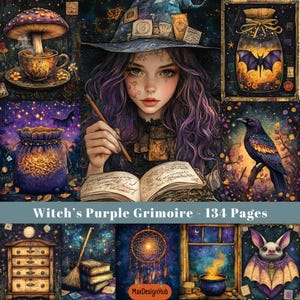 Witch&#39;s Grimoire Junk Journal Pages: Halloween Ephemera (Digital Download, 8.5x11in JPGs)