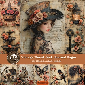 Vintage bloemen afdrukbaar junkjournaal, vintage ephemera, bloemen digitaal papier, antiek oud papier, afdrukbare afbeelding, plakboekpapier