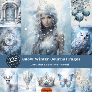 Snow Winter Shabby Chic Printable Junk Journal Page, Scrapbook Paper, Winter Theme Digital Paper, Snow, Cozy winter, Cold Seasonal Graphics