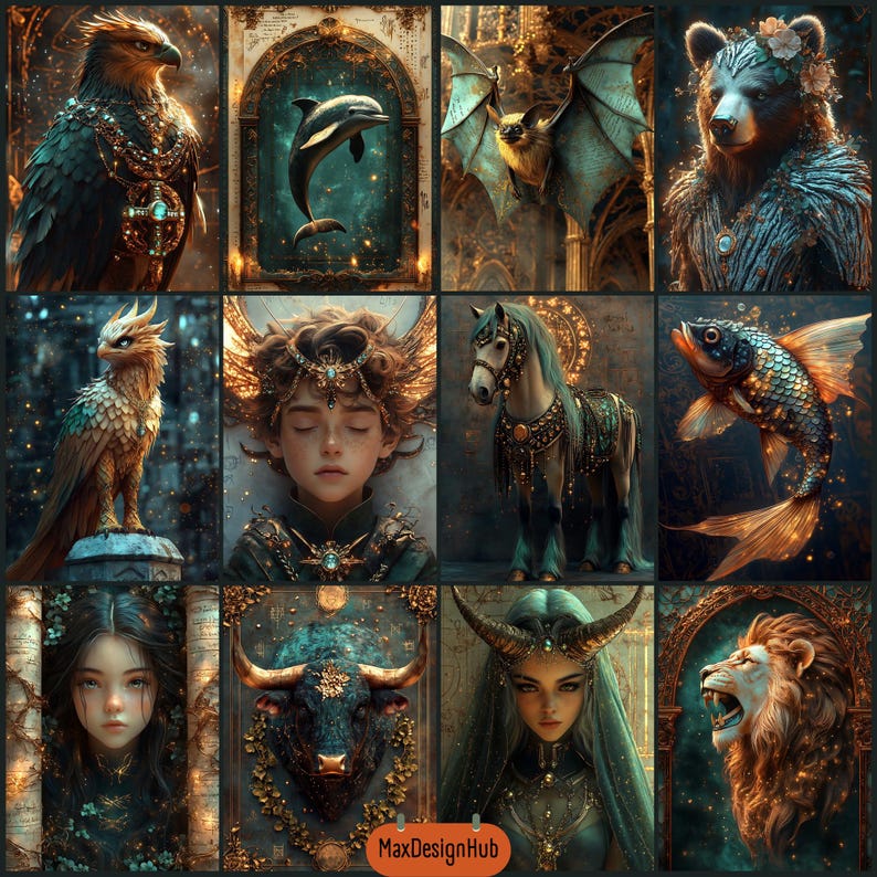 Illuminated Bestiary Junk Journal Kit, Medieval Fantasy Animals ...