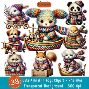 38 PNG Aquarela Animais Fofos Em Brinquedos Clipart, Animal Fofo PNG, Animais Aquarela, Clipart Animal, Animais Bebês, Download Digital, PNG