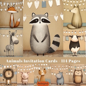 Diario basura de animales lindos, tarjetas de invitación, efímeras de animales, arte animal, diseño peculiar, diario de animales, manualidades de papel, imagen imprimible