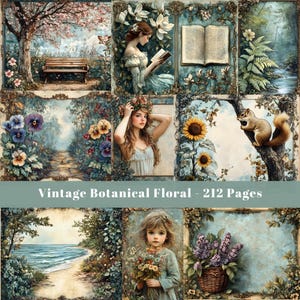 Vintage botanische bloemenpagina's, botanisch digitaal papier, afdrukbaar bloemen, natuur, vintage ephemera, papierkunst, collagevel