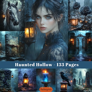 Haunted Junk Journal, Gothic Ephemera, spooky Scrapbook Pages, Halloween Background, Printable Image, Digital paper, Digital Download