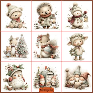 Whimsical Christmas Clipart Bundle, Winter Character JPEGs, Storybook Animals, Watercolor Illustrations, Commercial Use image 8