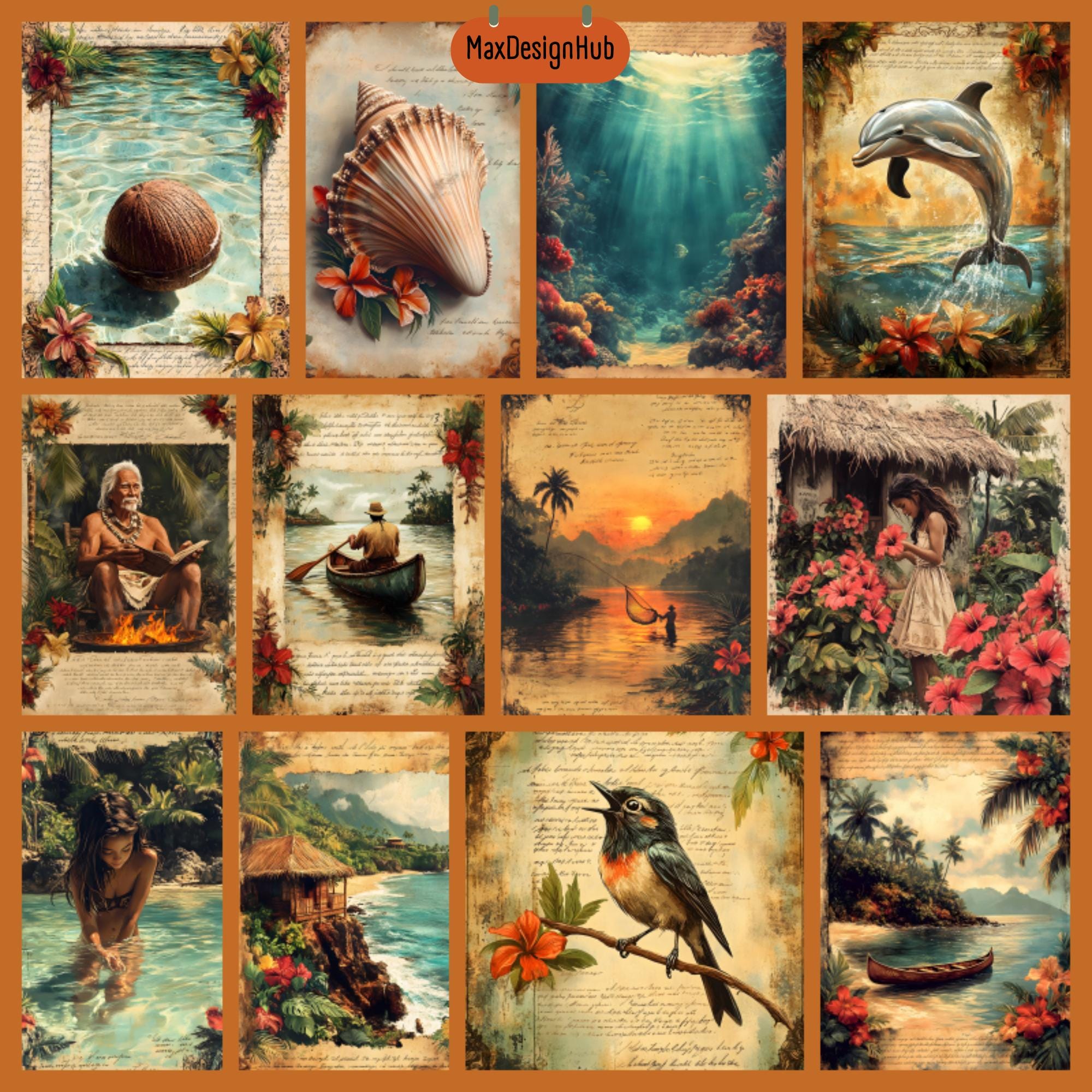 Tropical Hawaiian Junk Journal Pages: Beach Vacation Art (digital ...