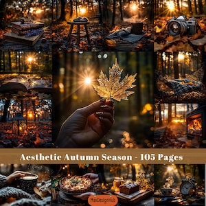 Autumn Junk Journal Page, Aesthetic Autumn Season Ephemera, Scrapbook Paper, Fall Leaves, Warm Autumn, Nature, Printable Image, DIY Craft