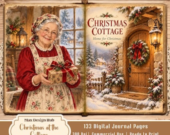 Christmas Cottage Junk Journal, 133 Printable Pages, Vintage Winter Storybook, Cozy Holiday Ephemera