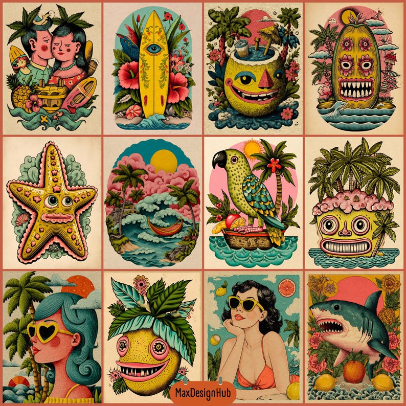 Mad Tropical Tiki Junk Journal, Surreal Retro Beach Papers, Vintage ...