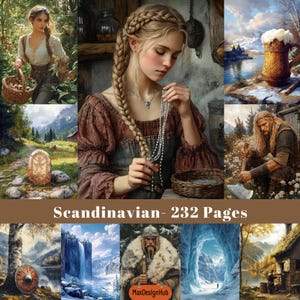 Arte scandinava, pagina di diario spazzatura, Norvegia stampabile, diario di viaggio in Scandinavia, carta digitale, carta per album, download immediato