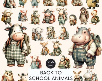 Back to School Clipart, Animals Clipart, Cartoon School Clipart, Student Animals PNG, Sublimation, Scrapbook Supplies, School Paper Craft
