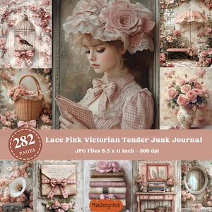 Giornale stampabile in pizzo rosa vittoriano, Shabby Chic, pizzo con fiocchi, carta digitale, immagine stampabile, pagine floreali, pagina stampabile
