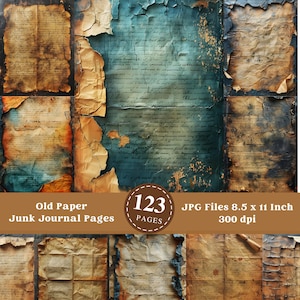 Página de diário de lixo para impressão em papel antigo, papel digital texturizado, páginas grunge, papel pardo, scrapbooking, texto escrito, papel desgastado, JPG