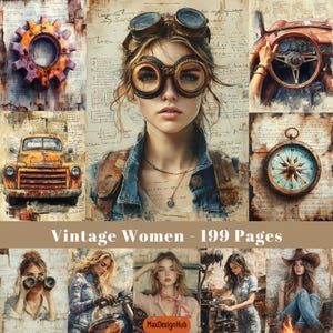 Vintage vrouwen, ongewenste dagboekpagina's, digitale vrouwenkunst, vintage kortstondige voorwerpen, digitaal papier, oud papier, afdrukbare afbeelding, scrapbooking aanbod