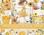 Sunflower Summer Junk Journal Kit, Whimsical Cottagecore Journal Pages, Yellow Vintage Scrapbook Printable