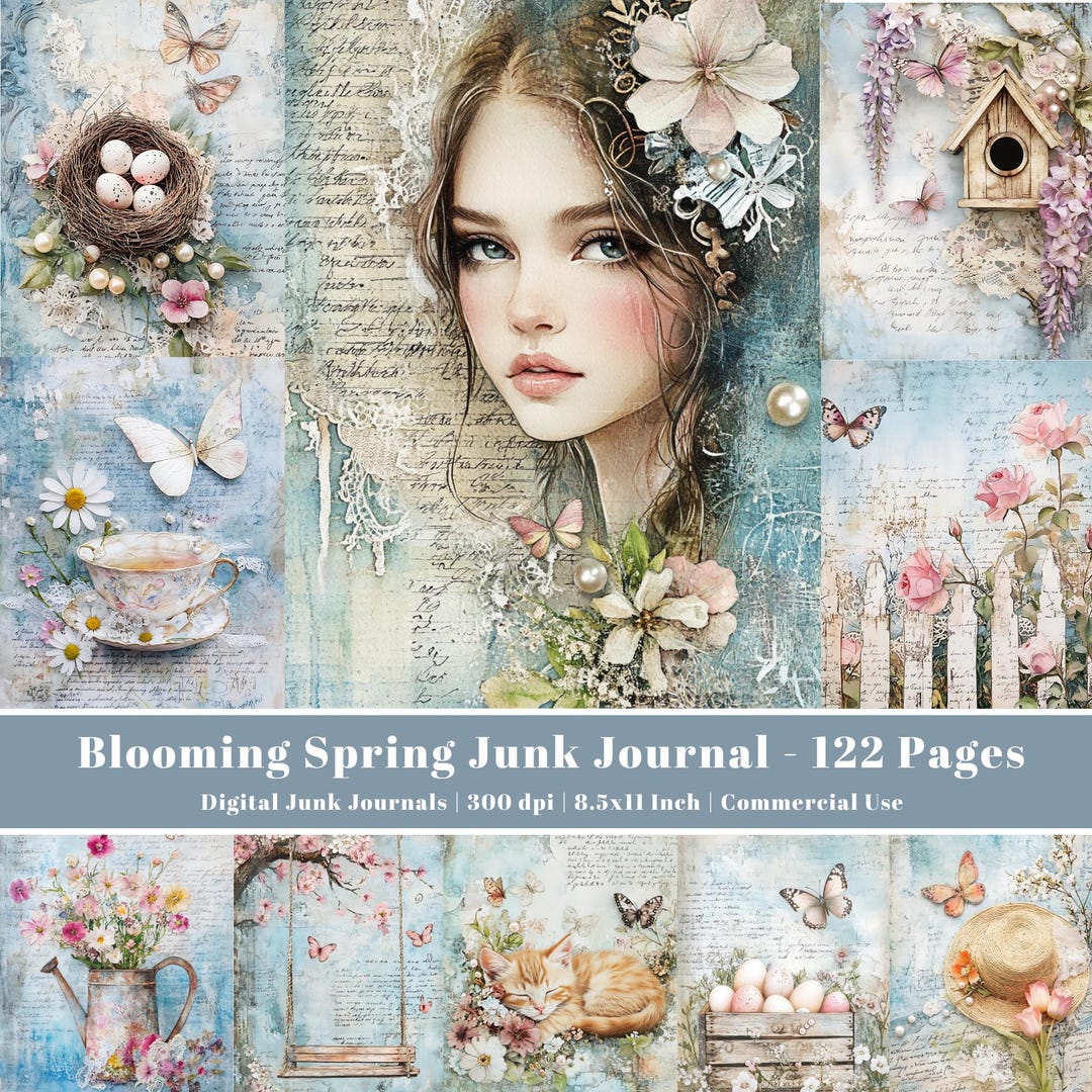 Blooming Spring Junk Journal Pages, Printable Vintage Floral Papers ...